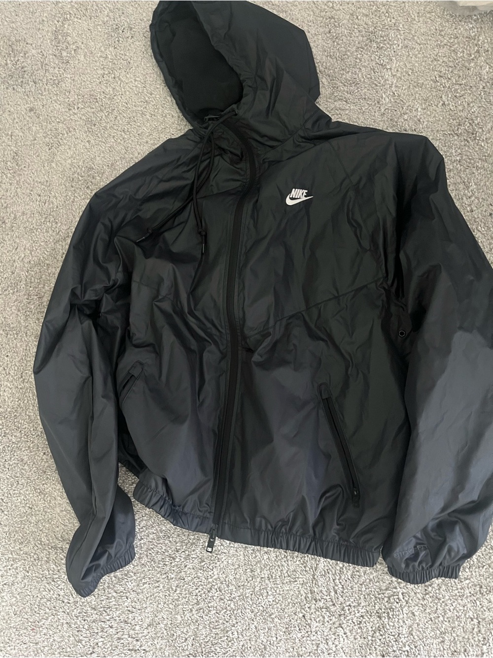 Nike Black Hooded Windbreaker with White Swoosh